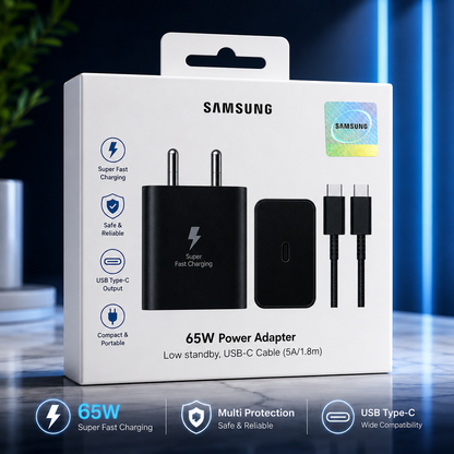 Samsung 65W Fast Charging Adapter with C to C Cable
