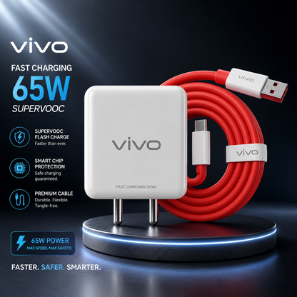 Vivo 65W Fast Charging Adapter with USB to Type-C Cable