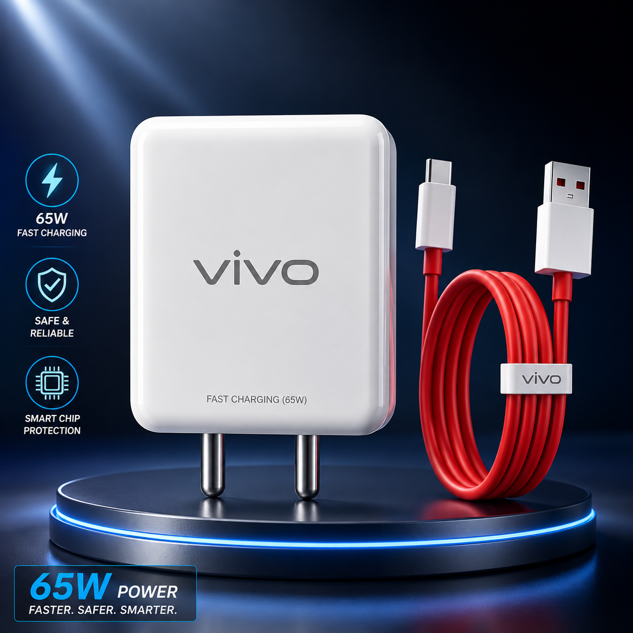 Vivo 65W Fast Charging Adapter with USB to Type-C Cable