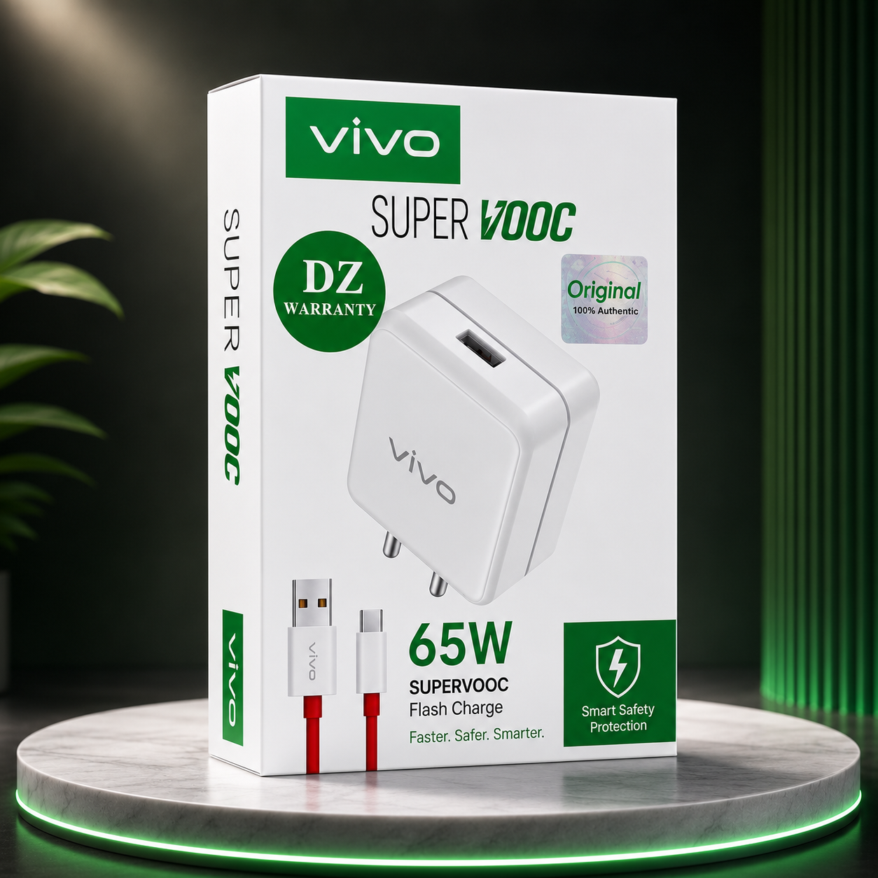 Vivo 65W Fast Charging Adapter with USB to Type-C Cable