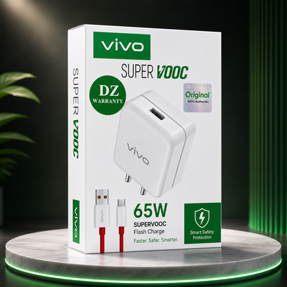 Vivo 65W Fast Charging Adapter with USB to Type-C Cable