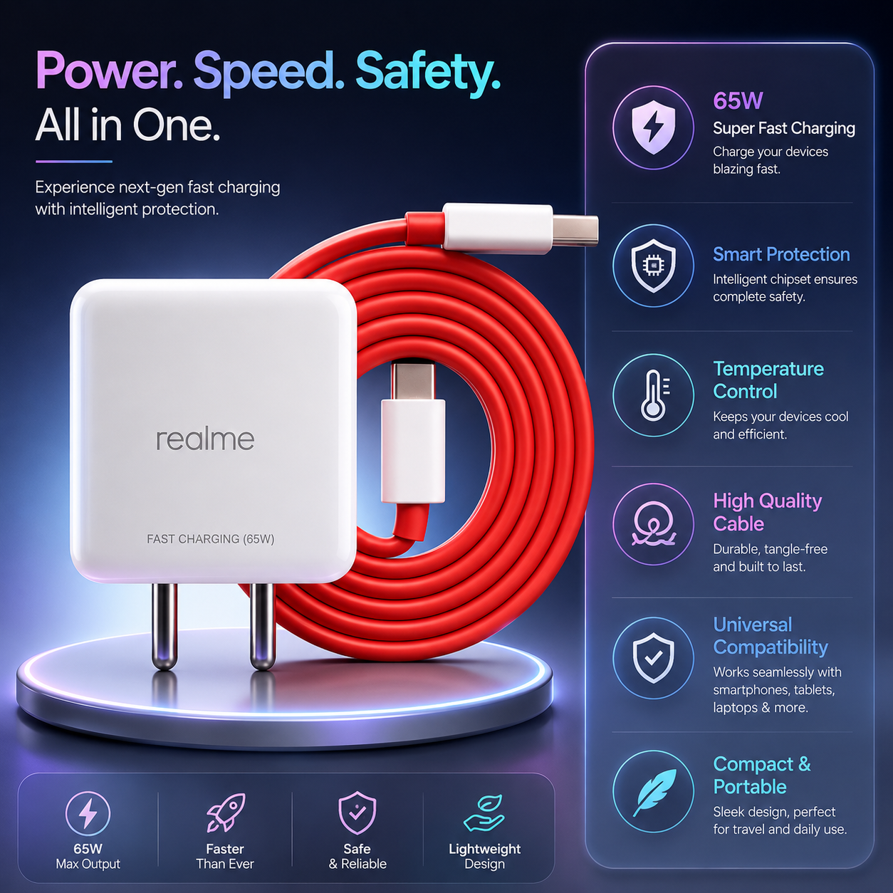 Realme 65W Fast Charging Adapter with USB to Type-C Cable