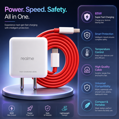 Realme 65W Fast Charging Adapter with USB to Type-C Cable