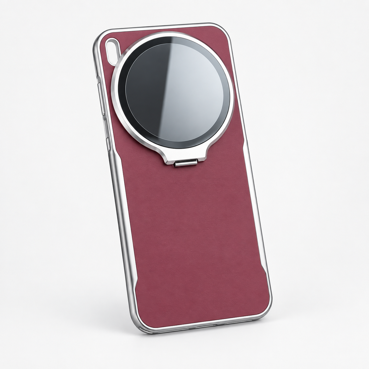 Vivo X300 Pro 5G Burgundy Luxe Phone Case with Chrome Edge & Circular Grip Stand