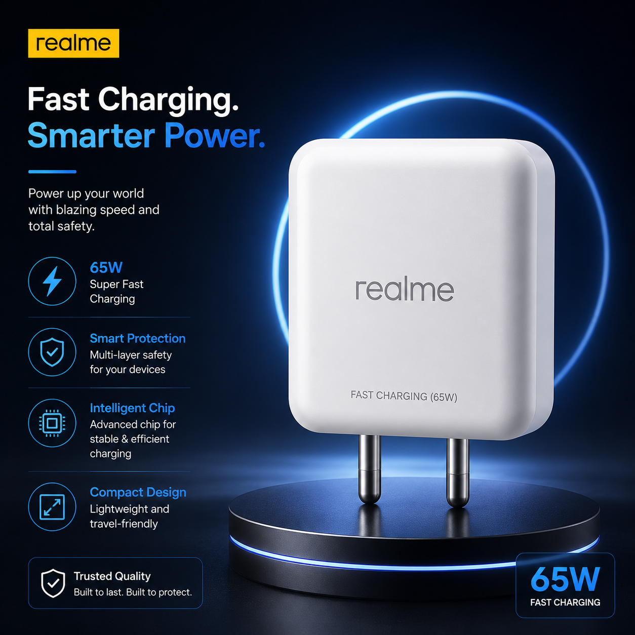 Realme 65W Fast Charging Adapter with USB to Type-C Cable
