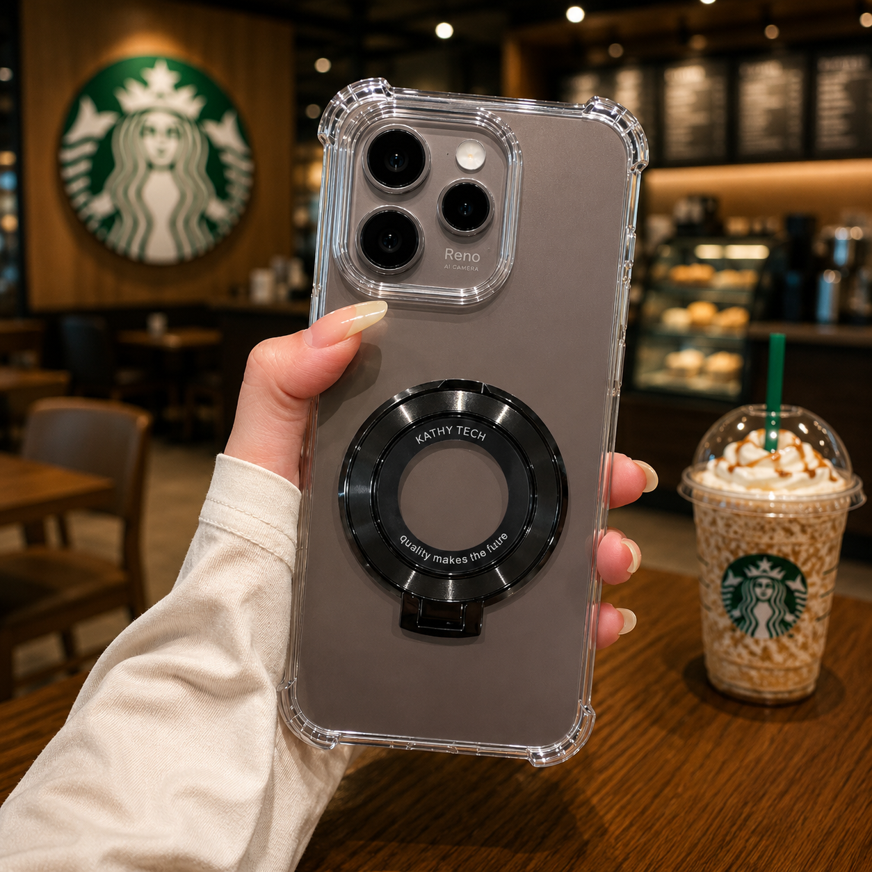 Oppo Reno 15 Pro Mini 5G Original Luxury Magnifier Ring Stand Shockproof Airbags Corner Case