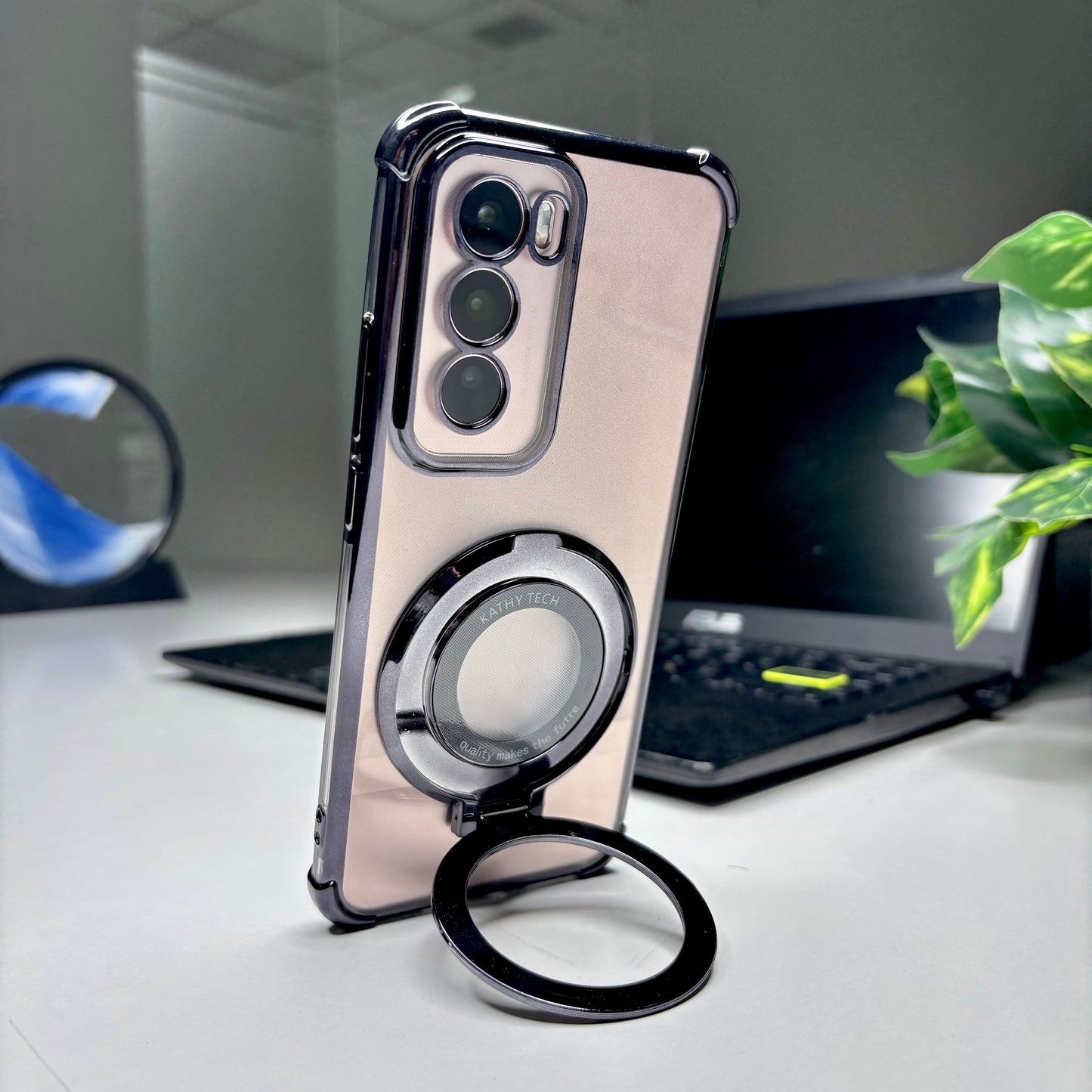 Oppo Reno12 5G Original Luxury Magnifier Ring Stand Shockproof Airbags Corner Case