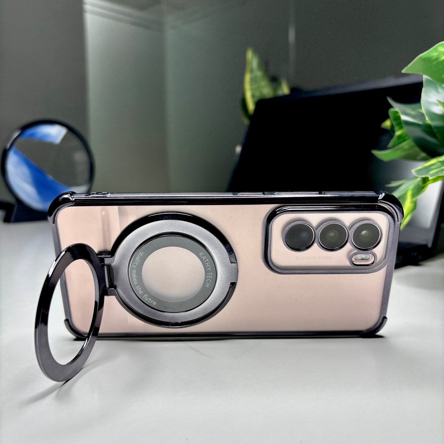 Oppo Reno12 5G Original Luxury Magnifier Ring Stand Shockproof Airbags Corner Case