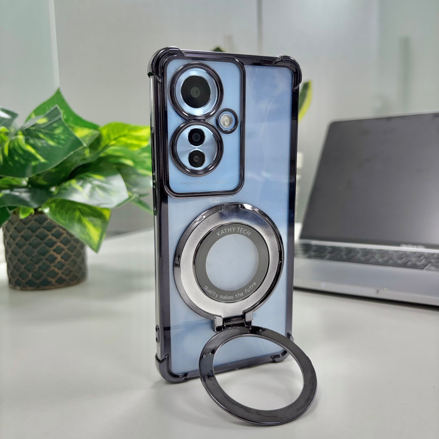 Oppo F25 Pro 5G Original Luxury Magnifier Ring Stand Shockproof Airbags Corner Case