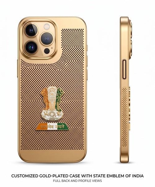 iPhone 16 Pro 5G Tri-Color Satyamev Jayate Mesh Electroplated Heat Dissipation Case