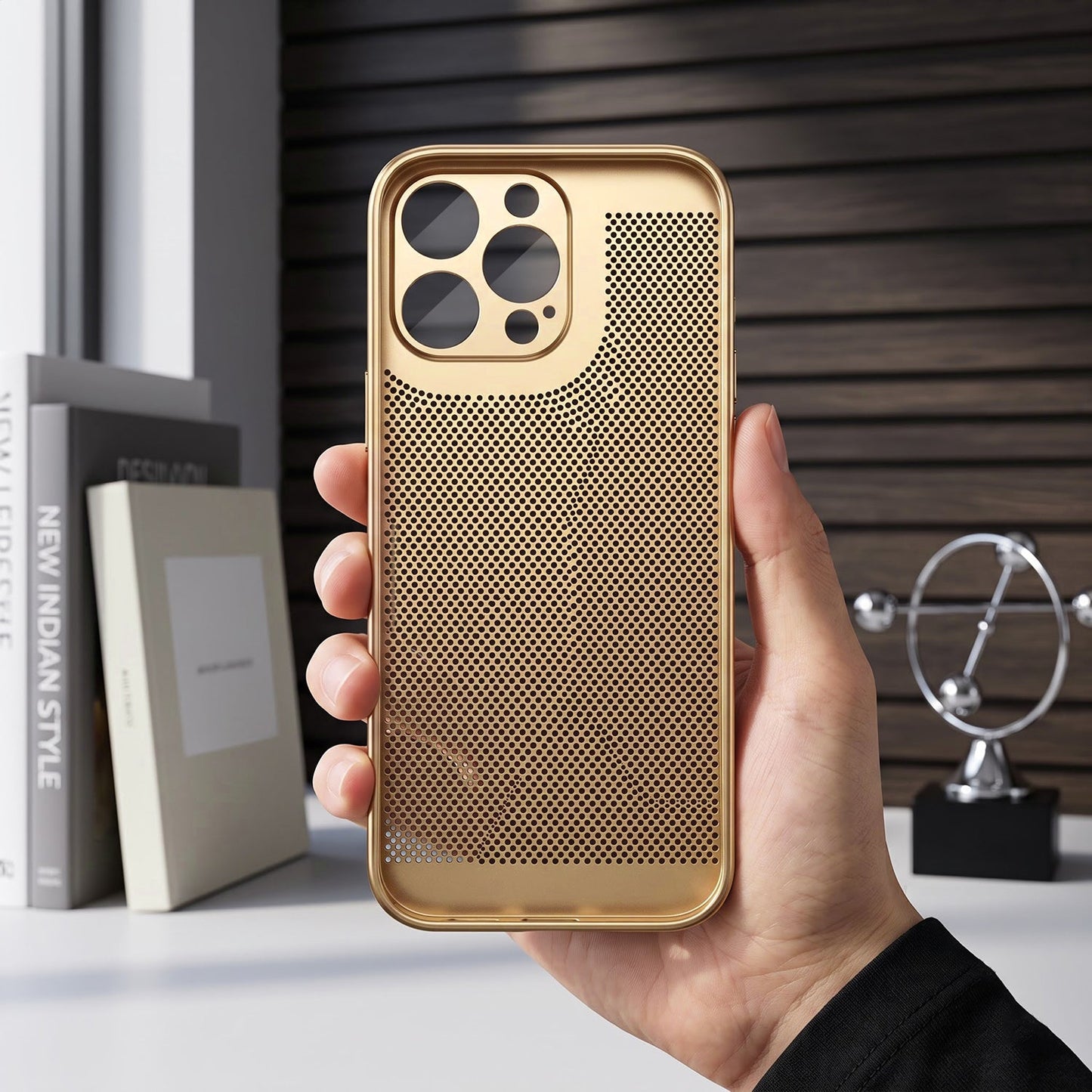 iPhone 16 Pro 5G Tri-Color Satyamev Jayate Mesh Electroplated Heat Dissipation Case
