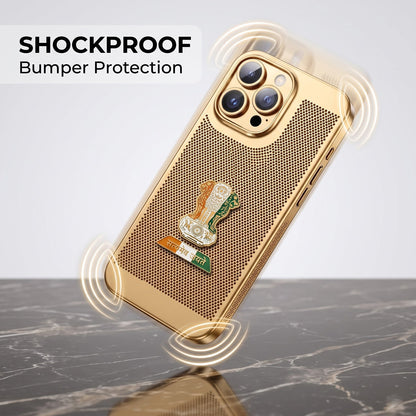 iPhone 16 Pro Max 5G Tri-Color Satyamev Jayate Mesh Electroplated Heat Dissipation Case