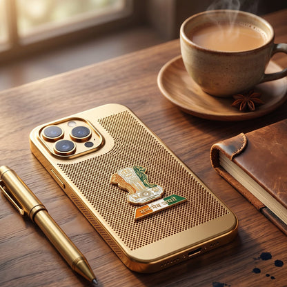 iPhone 16 Pro Max 5G Tri-Color Satyamev Jayate Mesh Electroplated Heat Dissipation Case