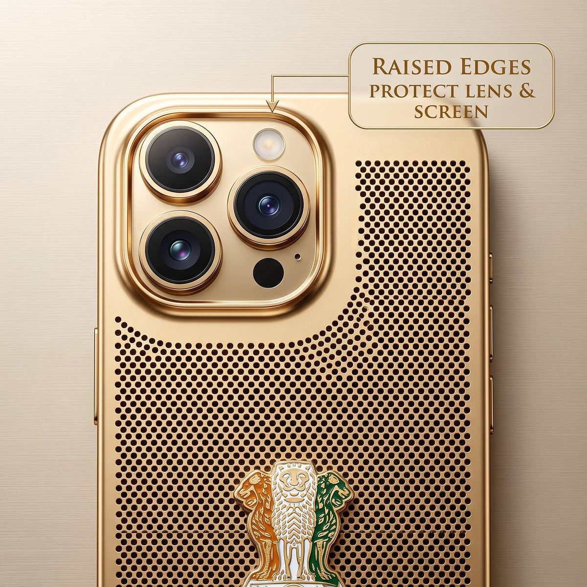 iPhone 16 Pro 5G Tri-Color Satyamev Jayate Mesh Electroplated Heat Dissipation Case