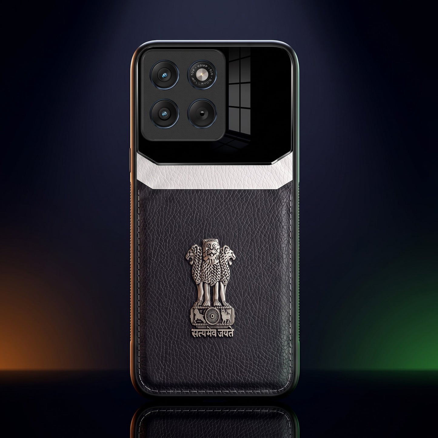 Motorola Edge 70 5G Satyamev Jayate 3D Metal Leather Back Case