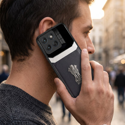 Motorola Edge 70 5G Satyamev Jayate 3D Metal Leather Back Case
