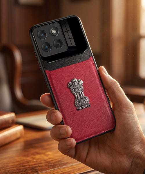 Motorola Edge 70 5G Satyamev Jayate 3D Metal Leather Back Case