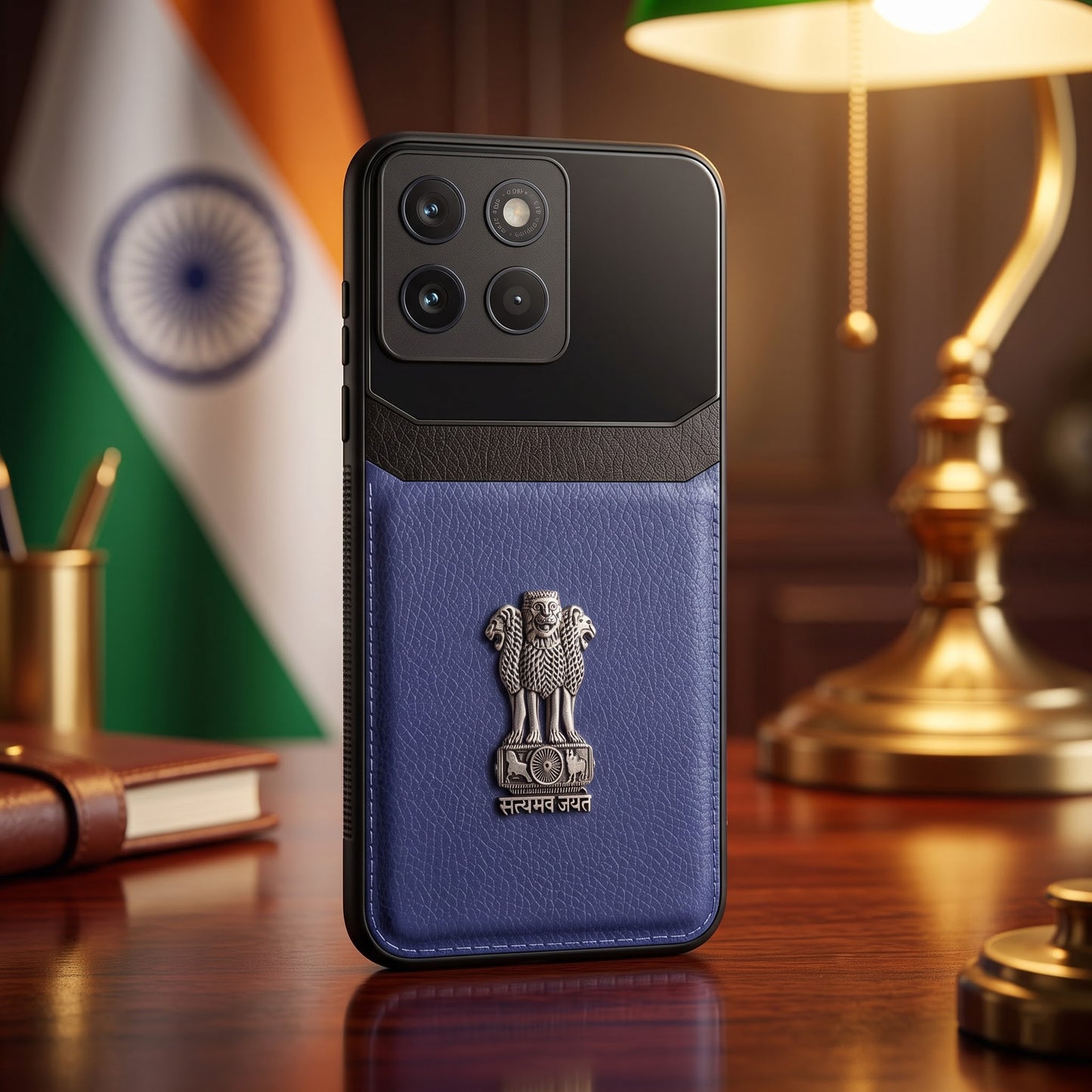 Motorola Edge 70 Fusion 5G Satyamev Jayate 3D Metal Leather Back Case
