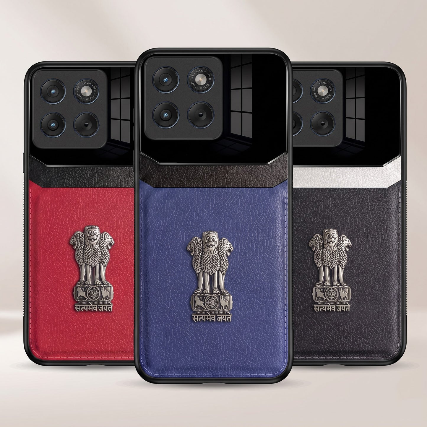 Motorola Edge 70 5G Satyamev Jayate 3D Metal Leather Back Case