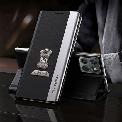 Motorola Edge 70 Fusion 5G Satyamev Jayate Metal Emblems Flip Leather Case