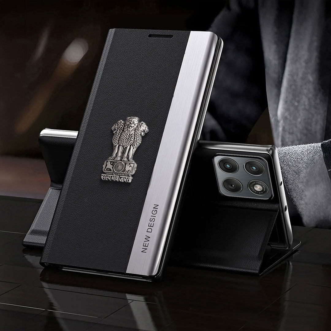 Motorola Edge 70 Fusion 5G Satyamev Jayate Metal Emblems Flip Leather Case