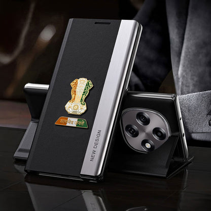 Oppo F31 Pro 5G Satyamev Jayate Metal Emblems Flip Leather Case