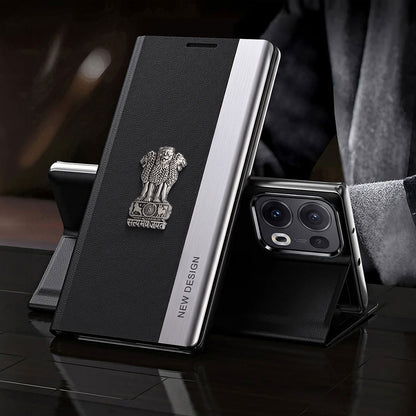 Oppo Reno 13 Pro 5G Satyamev Jayate Metal Emblems Flip Leather Case