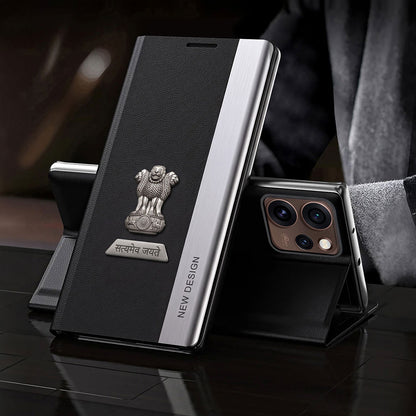 Oppo Reno 15 Pro Mini 5G Satyamev Jayate Metal Emblems Flip Leather Case