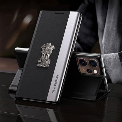 Oppo Reno 15 Pro Mini 5G Satyamev Jayate Metal Emblems Flip Leather Case