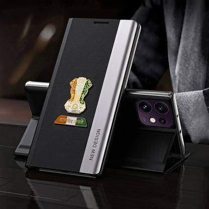 Oppo Reno 16 5G Satyamev Jayate Metal Emblems Flip Leather Case