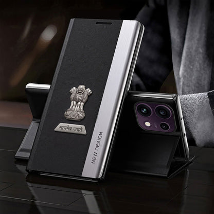Oppo Reno16c 5G Satyamev Jayate Metal Emblems Flip Leather Case