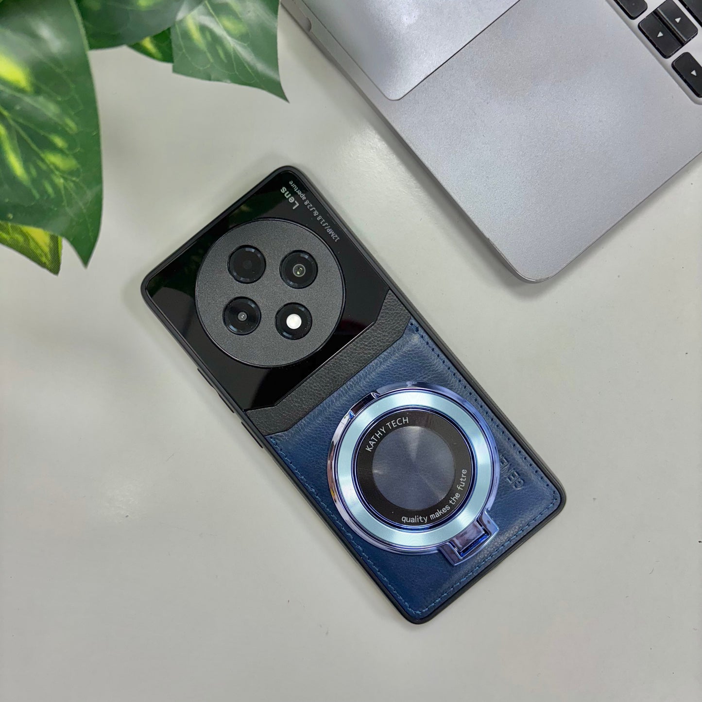 Oppo F27 Pro+ 5G Original Luxury Leather Lens Magnifier Ring Stand Case
