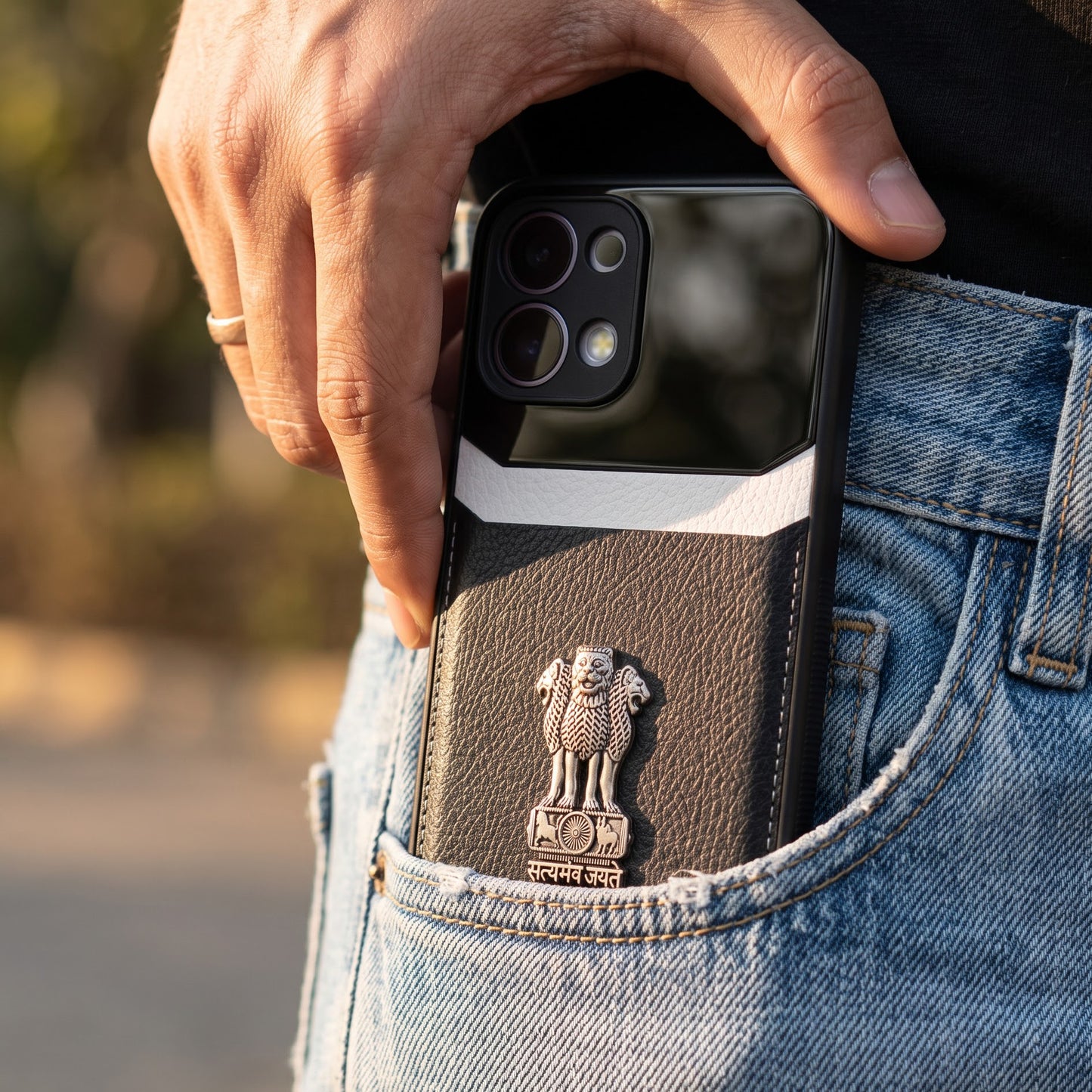 Oppo F31 5G Satyamev Jayate 3D Metal Leather Back Case