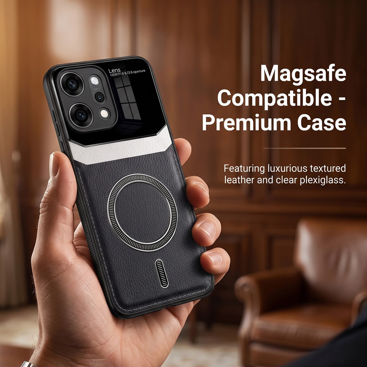 Oppo Reno 14 Pro 5G Premium Magsafe Magnetic Leather Lens Protective Case
