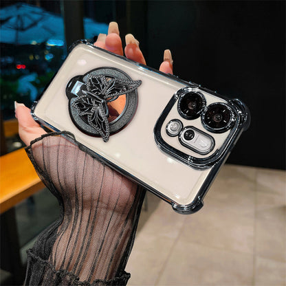 Phone case with dragon design held by a hand wearing a black sheer glove.