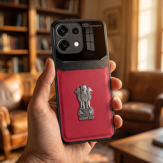 Oppo Reno16c 5G Satyamev Jayate 3D Metal Leather Back Case