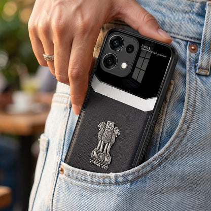 Oppo Reno16c 5G Satyamev Jayate 3D Metal Leather Back Case