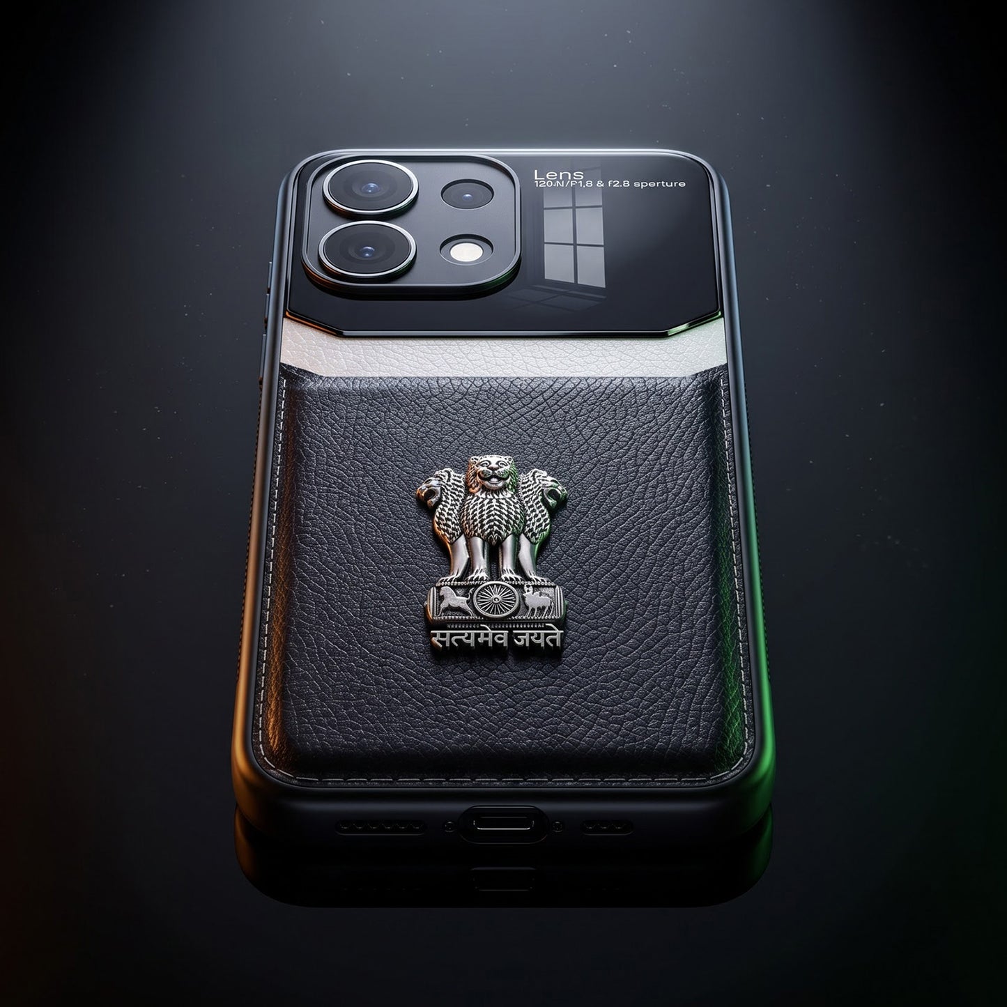 Oppo Reno16c 5G Satyamev Jayate 3D Metal Leather Back Case