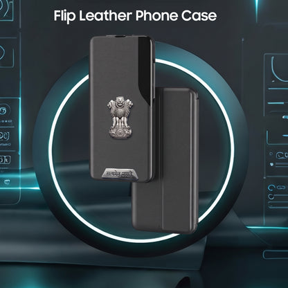 Redmi Note 13 Pro+ 5G Metal Satyamev Jayate 2-in-1 Emblem Half-Window Leather Flip Case
