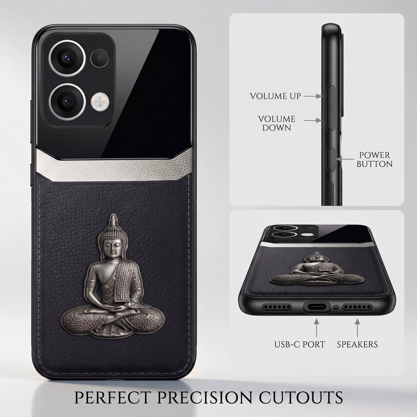 Oppo Reno 13 5G Buddha Spiritual 3D Metal Protective Leather Back Case
