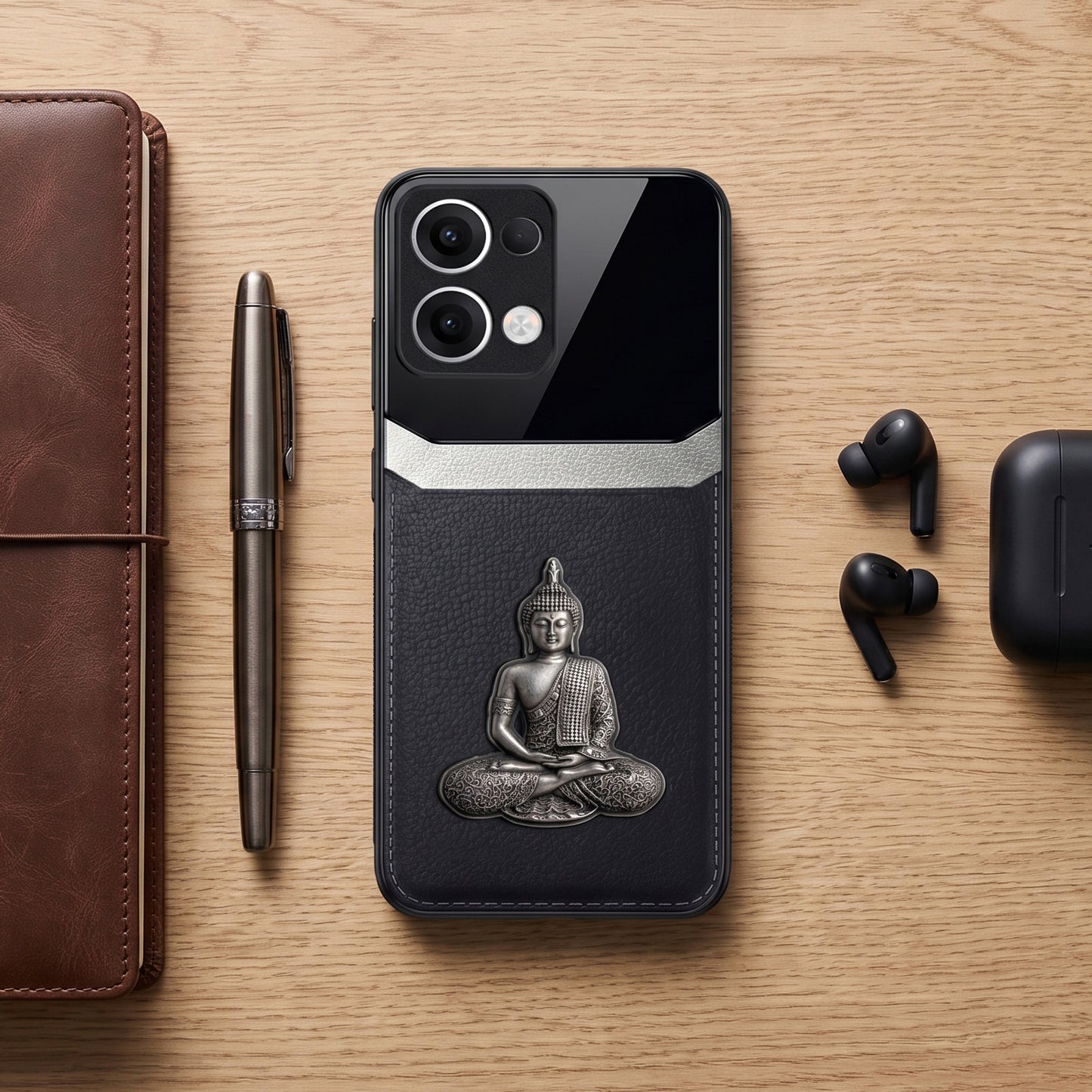 Oppo Reno 13 5G Buddha Spiritual 3D Metal Protective Leather Back Case