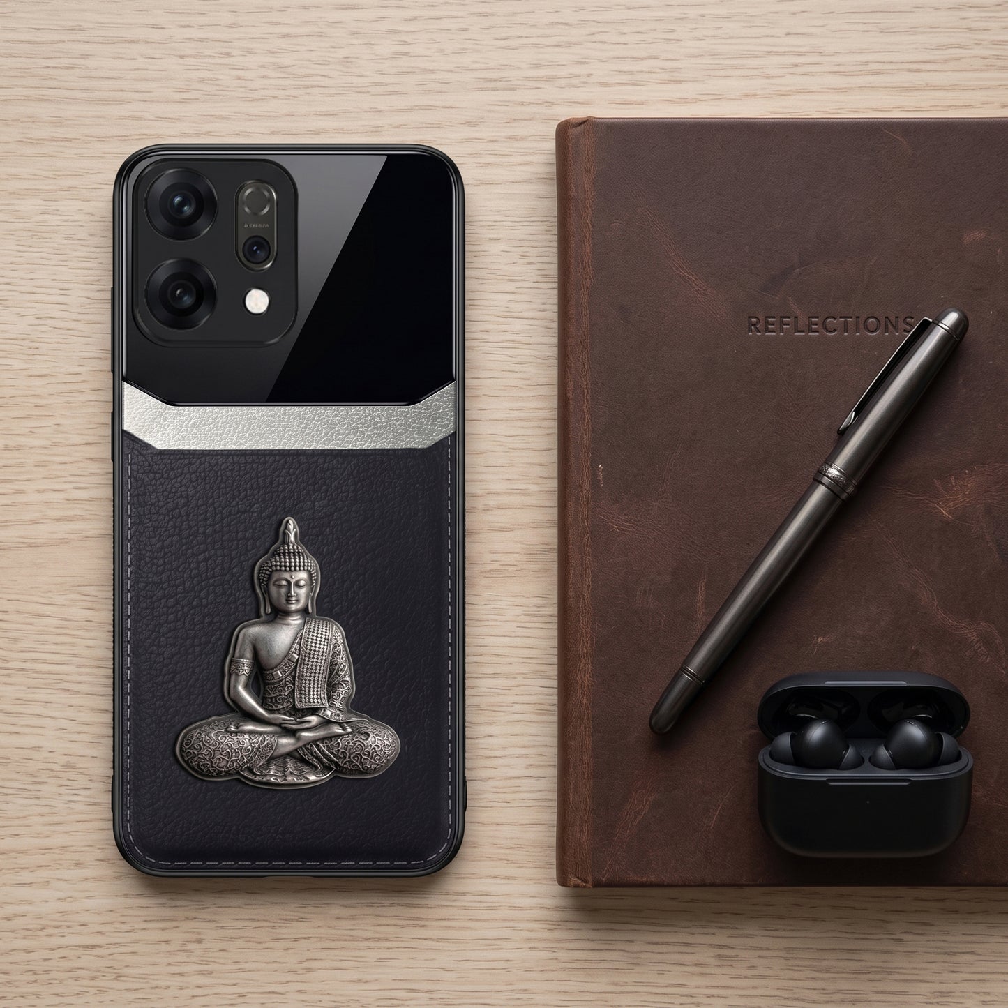 Oppo Reno 14 5G Buddha Spiritual 3D Metal Protective Leather Back Case