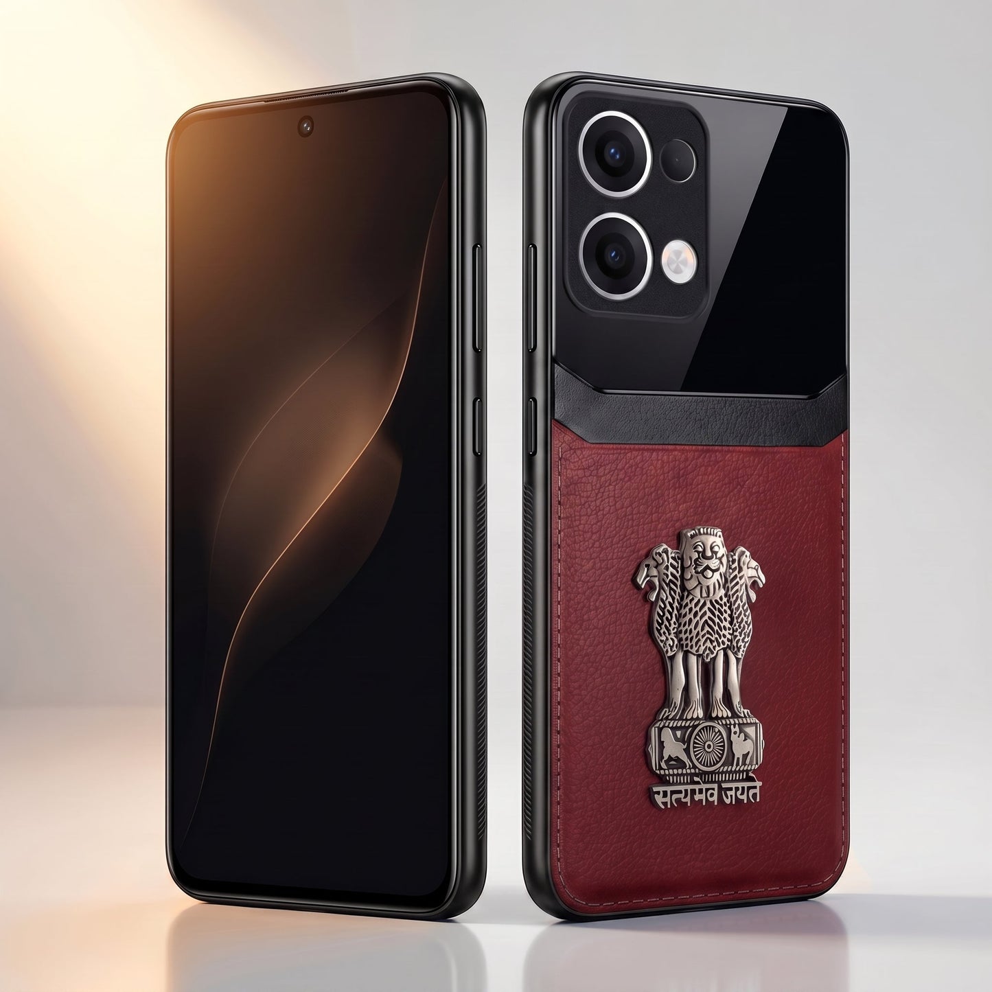 Oppo Reno 13 5G Satyamev Jayate 3D Metal Leather Back Case