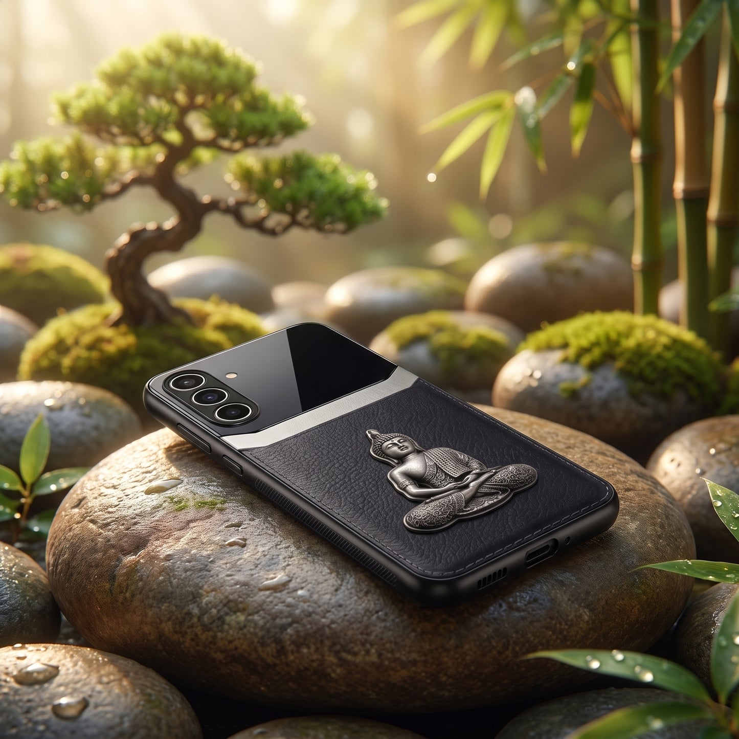 Samsung Galaxy M56 5G Buddha Spiritual 3D Metal Protective Leather Back Case