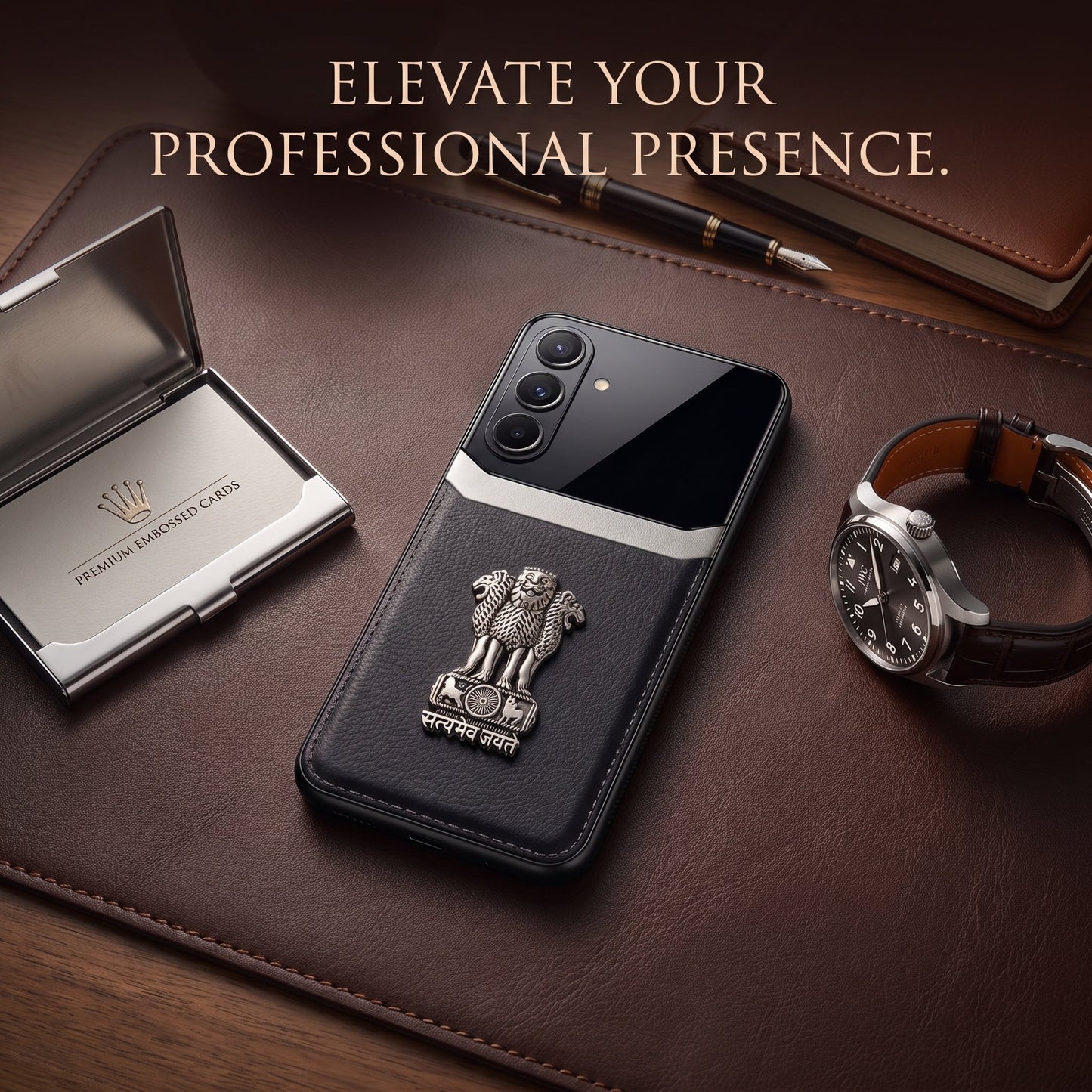 Galaxy A56 5G Satyamev Jayate 3D Metal Leather Back Case
