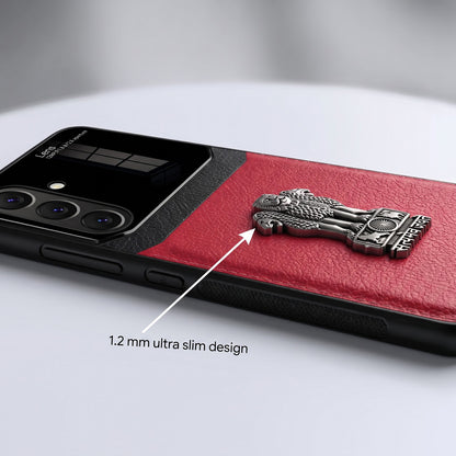 Samsung Galaxy A37 5G Satyamev Jayate 3D Metal Leather Back Case