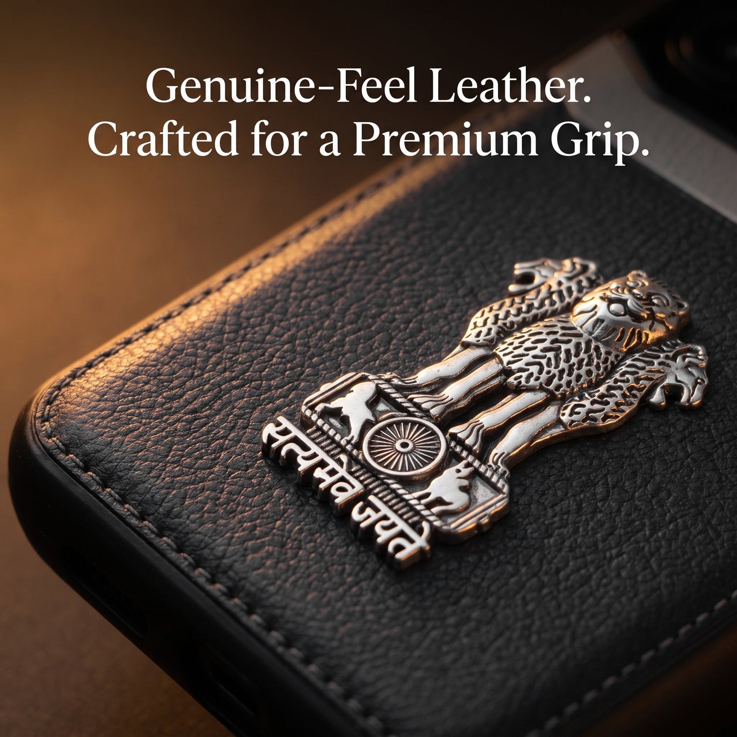 Galaxy A56 5G Satyamev Jayate 3D Metal Leather Back Case