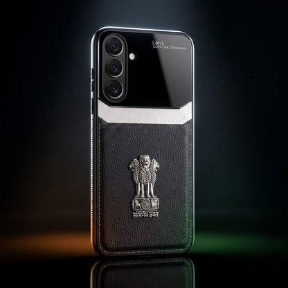 Samsung Galaxy A37 5G Satyamev Jayate 3D Metal Leather Back Case