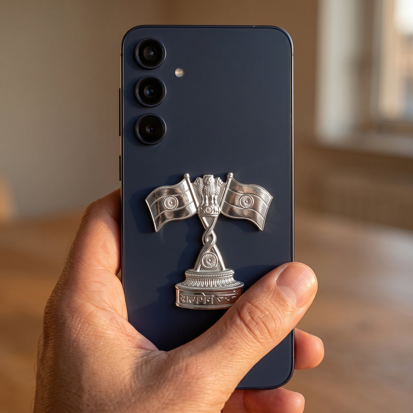 Samsung Galaxy A35 5G Compatible 3D Indian Metal Flag Emblem Sticker