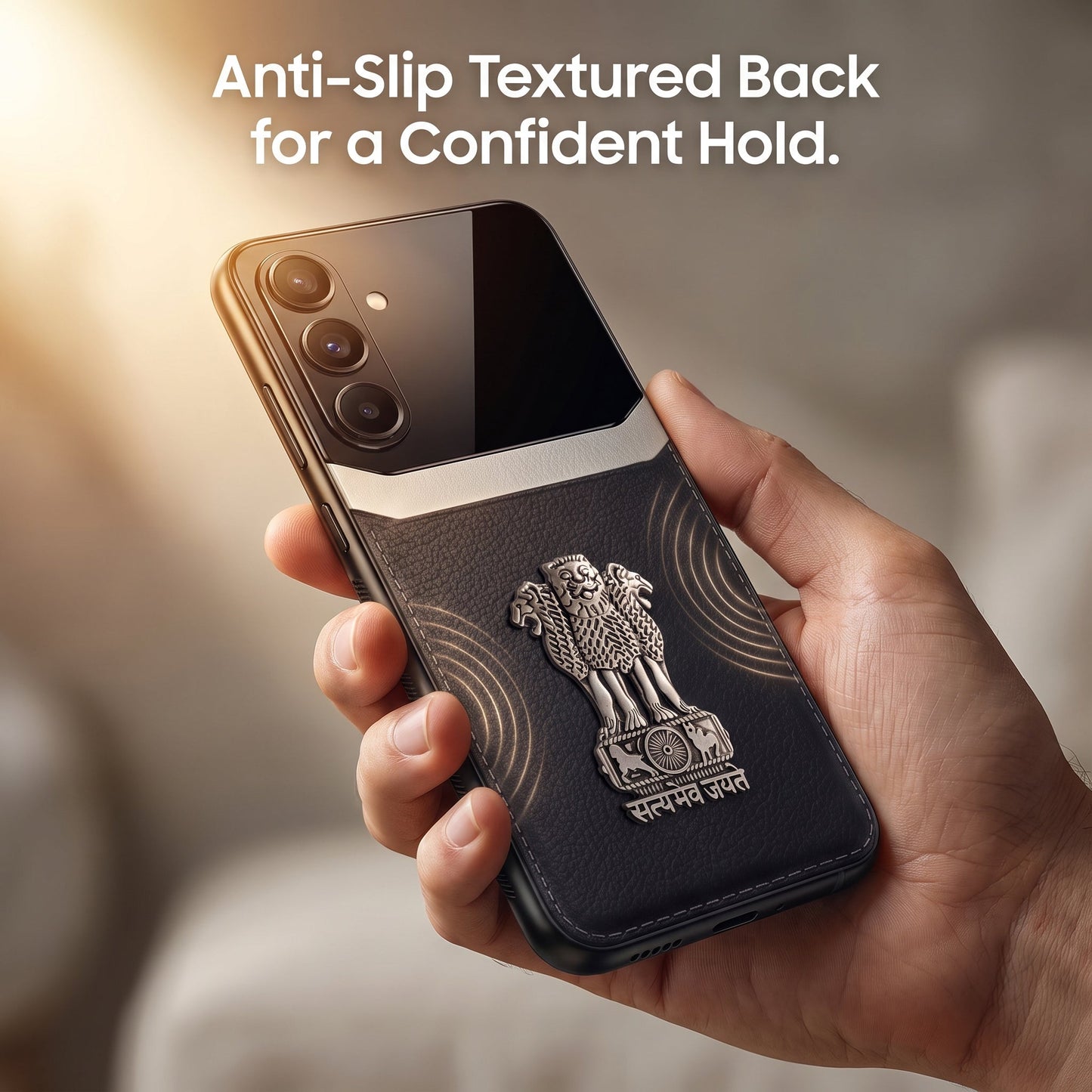 Galaxy A56 5G Satyamev Jayate 3D Metal Leather Back Case